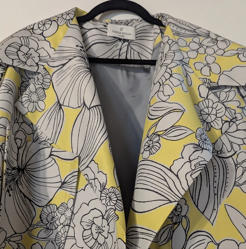 As seen on Emily in Paris: Vassilis Zoulias' Yellow and Gray Floral Jacket - Picture 2 of 4